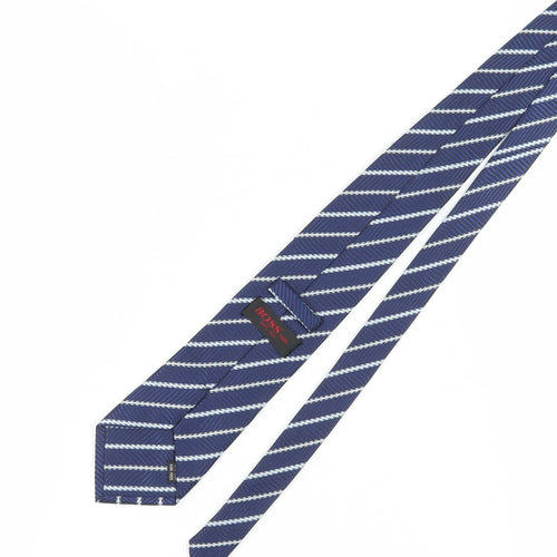 BOSS Men's Blue Striped Silk Tie - Handmade