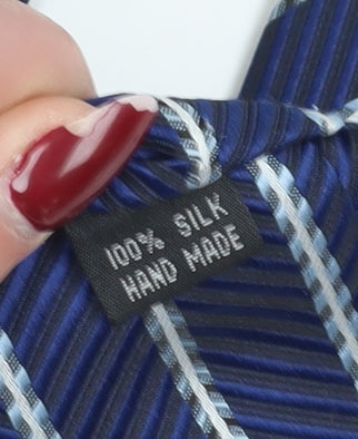 BOSS Men's Blue Striped Silk Tie - Handmade