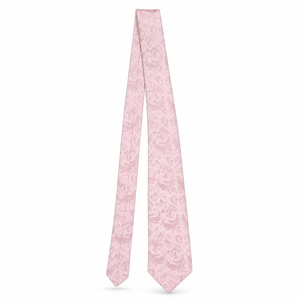 Front view of Bäumler Men's Pink Silk Floral Tie, Elegant Design