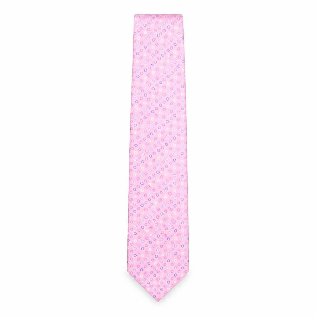 Front view of Hathaway Men's Pink Silk Polka Dot Slim Tie