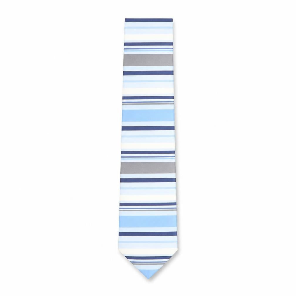 Front view of Thomas Nash Men's Blue Striped Polyester Tie