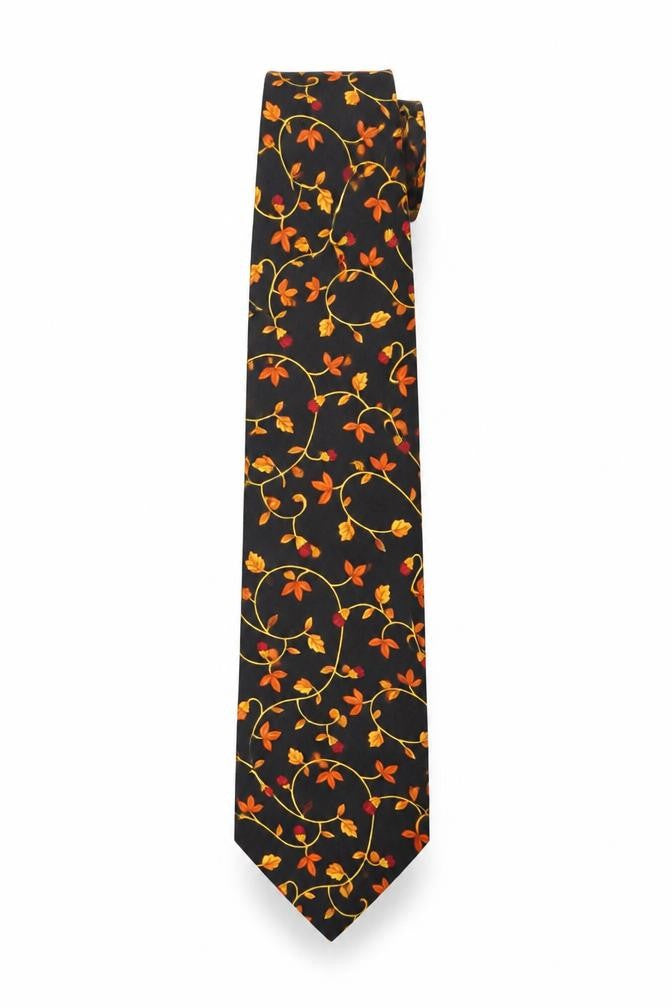 Front view of Pierre Balmain Men's Black Floral Silk Tie