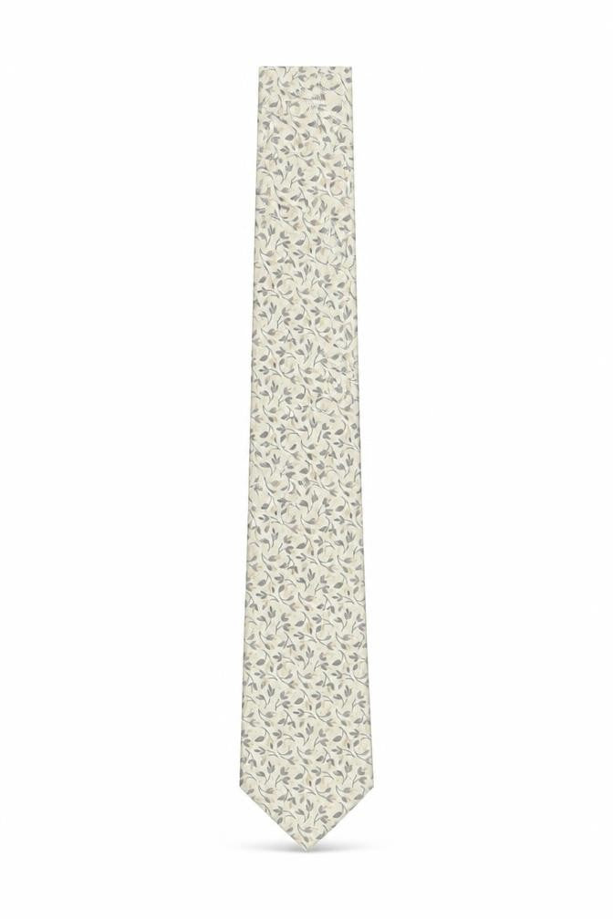 Front view of Marks & Spencer Beige Floral Silk Men's Tie