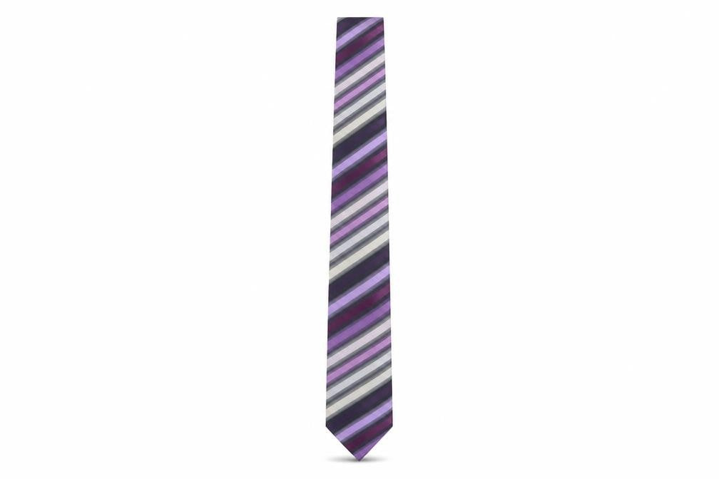 Front view of Thomas Nash Men's Purple Striped Tie