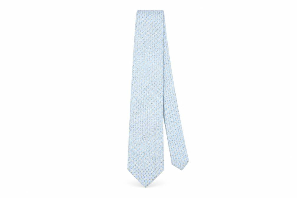 Front view of The Windsor Collection Men's Blue Geometric Silk Tie