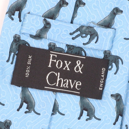 Fox & Chave Men's Blue Silk Animal Print Tie