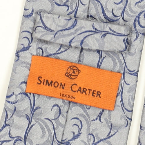Simon Carter Men's Grey Floral Silk Handmade Tie