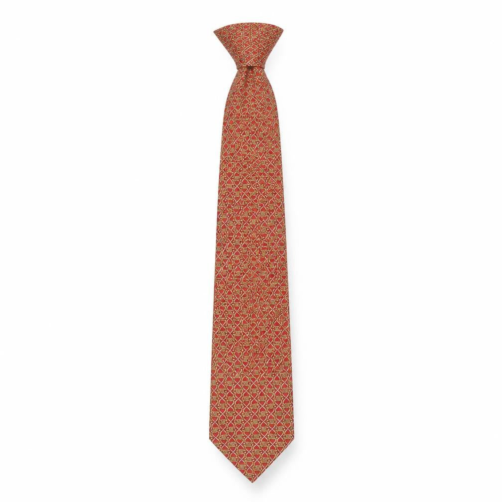 Front view of Fox & Chave Men's Red Geometric Silk Tie, Designer Style