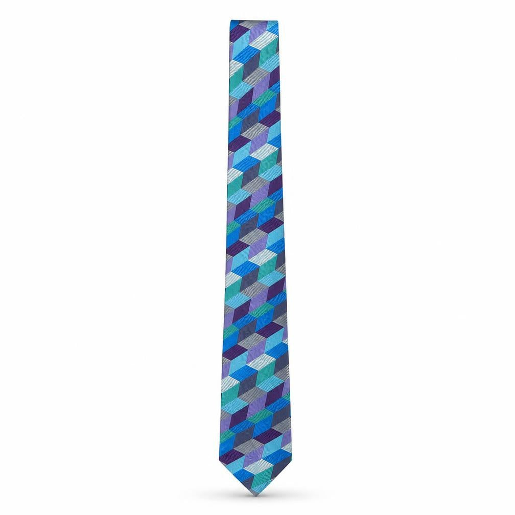 Front view of Austin Reed Men's Blue Geometric Silk Slim Tie