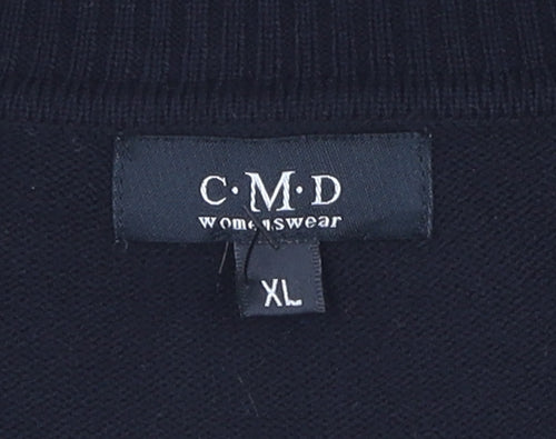 CMD Womens Black XL Geometric Collared Cardigan