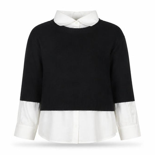 Marella Sport Women's Black Ivory Layered Knit Top M