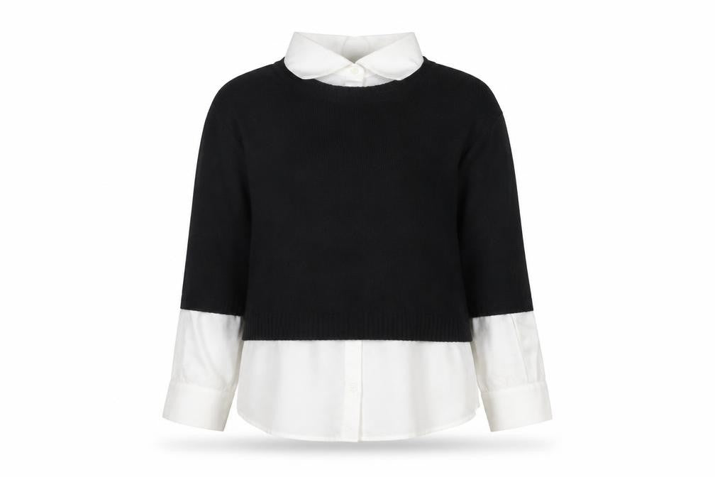 Marella Sport Women's Black Ivory Layered Knit Top M