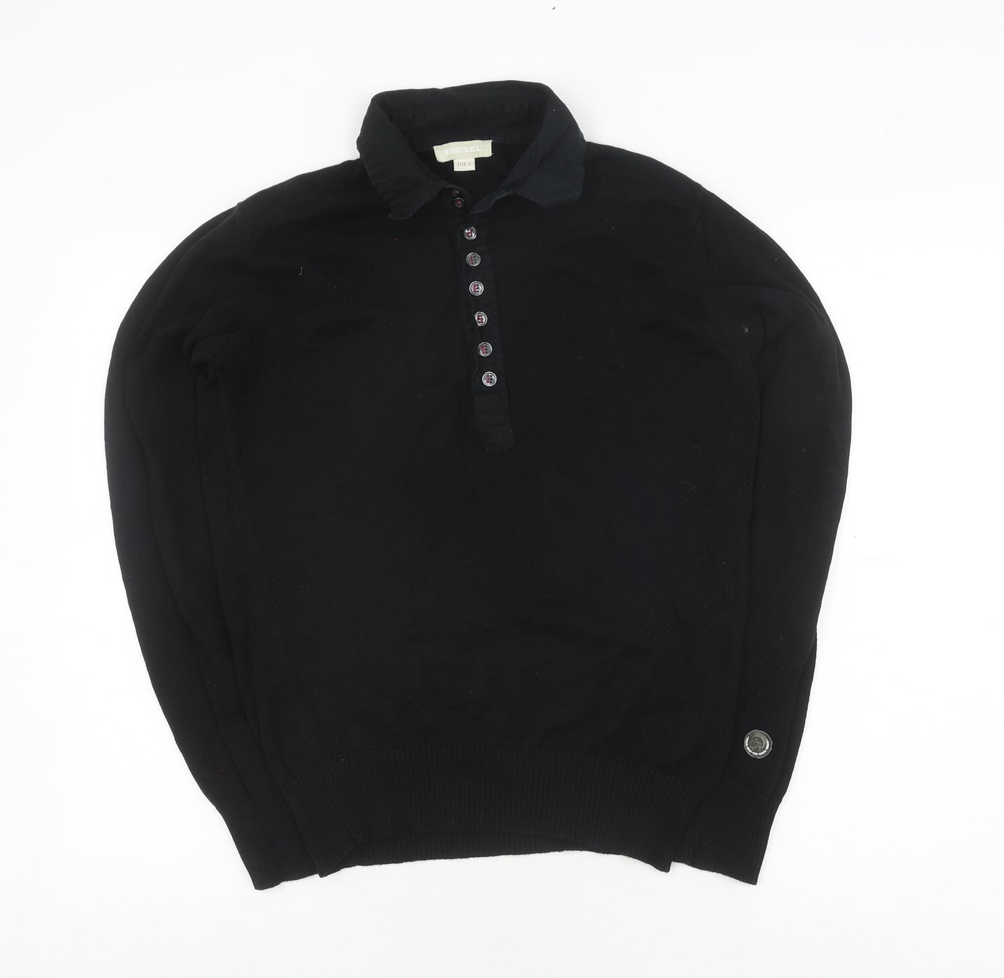Diesel Women's Black Cotton Henley Jumper, Size S