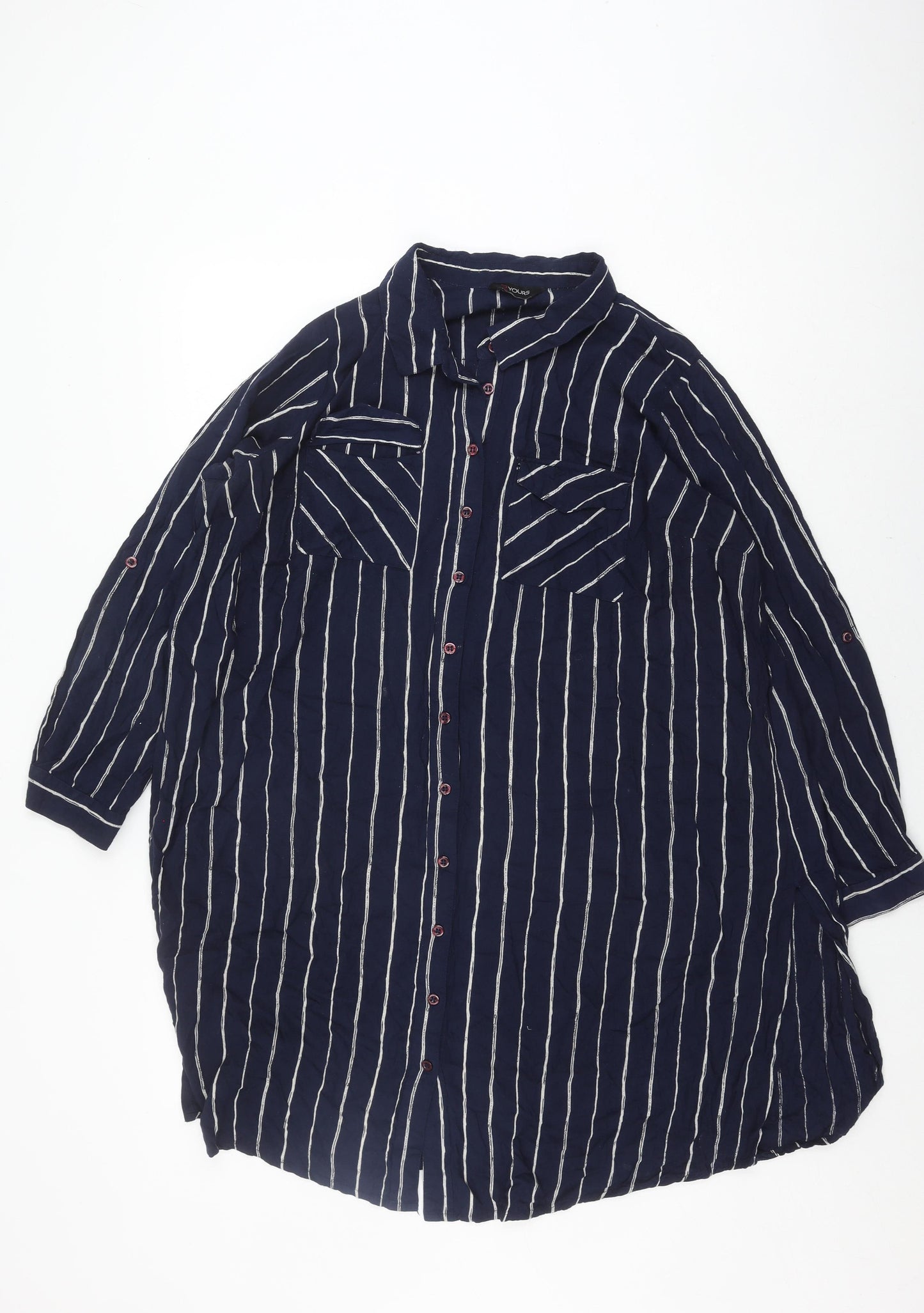 Yours Women Blue Striped Button-Up Shirt Size 18