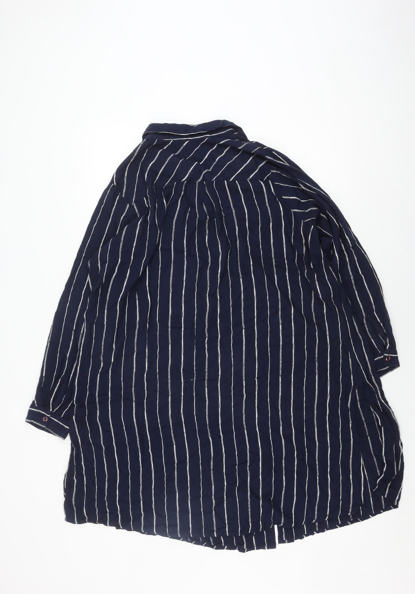 Yours Women Blue Striped Button-Up Shirt Size 18