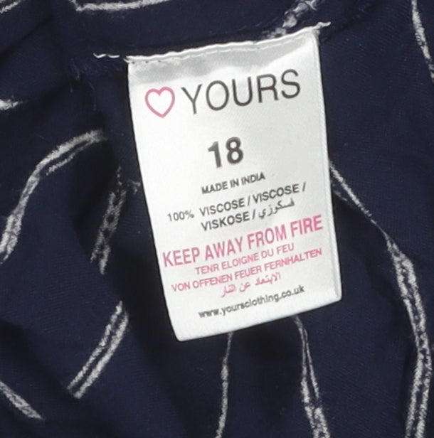 Yours Women Blue Striped Button-Up Shirt Size 18