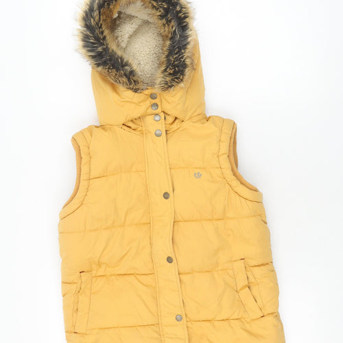 Fat Face Girls Yellow Puffer Jacket 11 Years Hooded Faux Fur