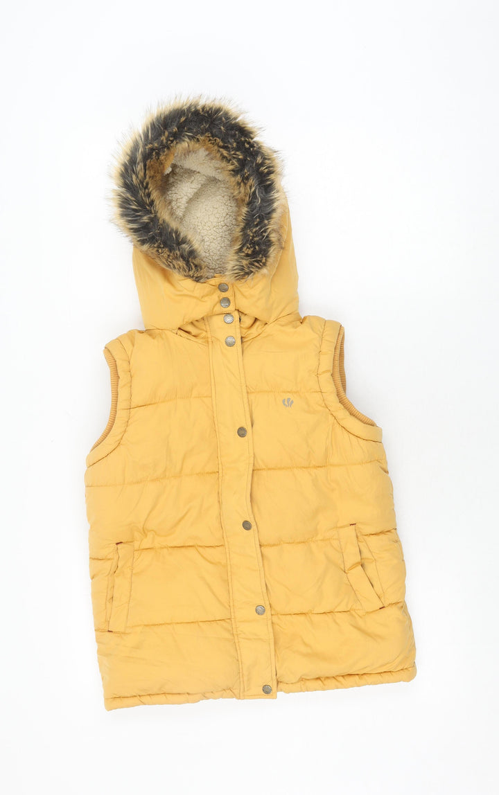 Fat Face Girls Yellow Puffer Jacket 11 Years Hooded Faux Fur