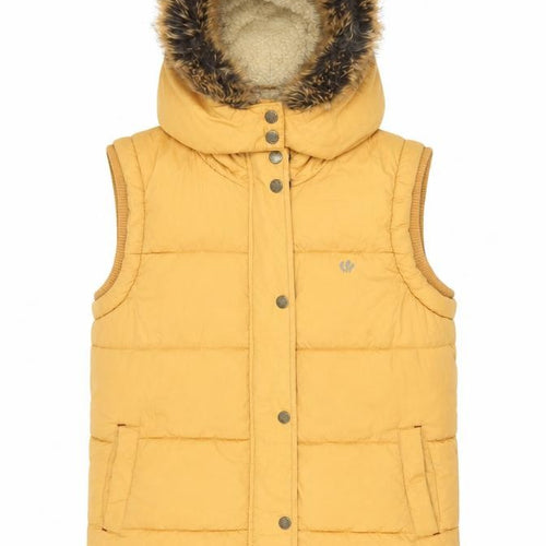 Fat Face Girls Yellow Puffer Jacket 11 Years Hooded Faux Fur