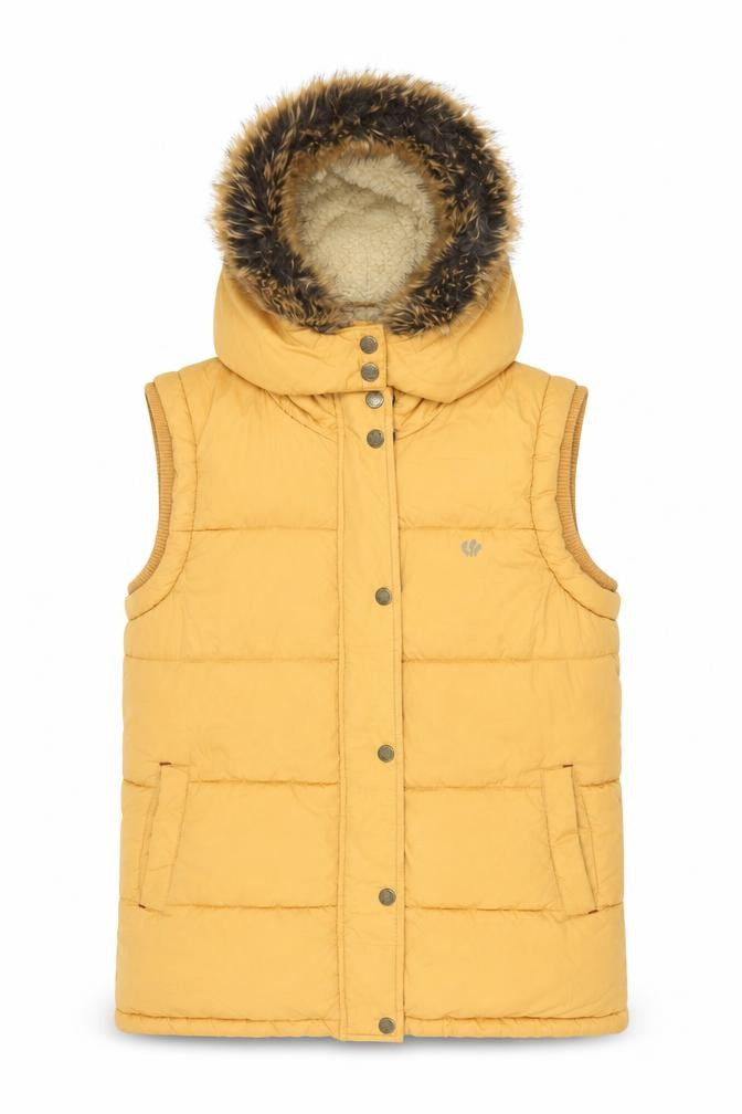 Fat Face Girls Yellow Puffer Jacket 11 Years Hooded Faux Fur