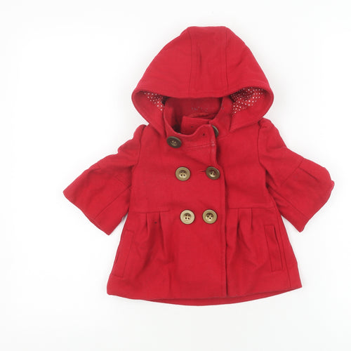 Next Girls Red Wool Blend Duffle Coat, Hooded, 6-12M
