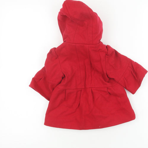Next Girls Red Wool Blend Duffle Coat, Hooded, 6-12M