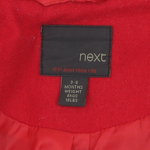 Next Girls Red Wool Blend Duffle Coat, Hooded, 6-12M