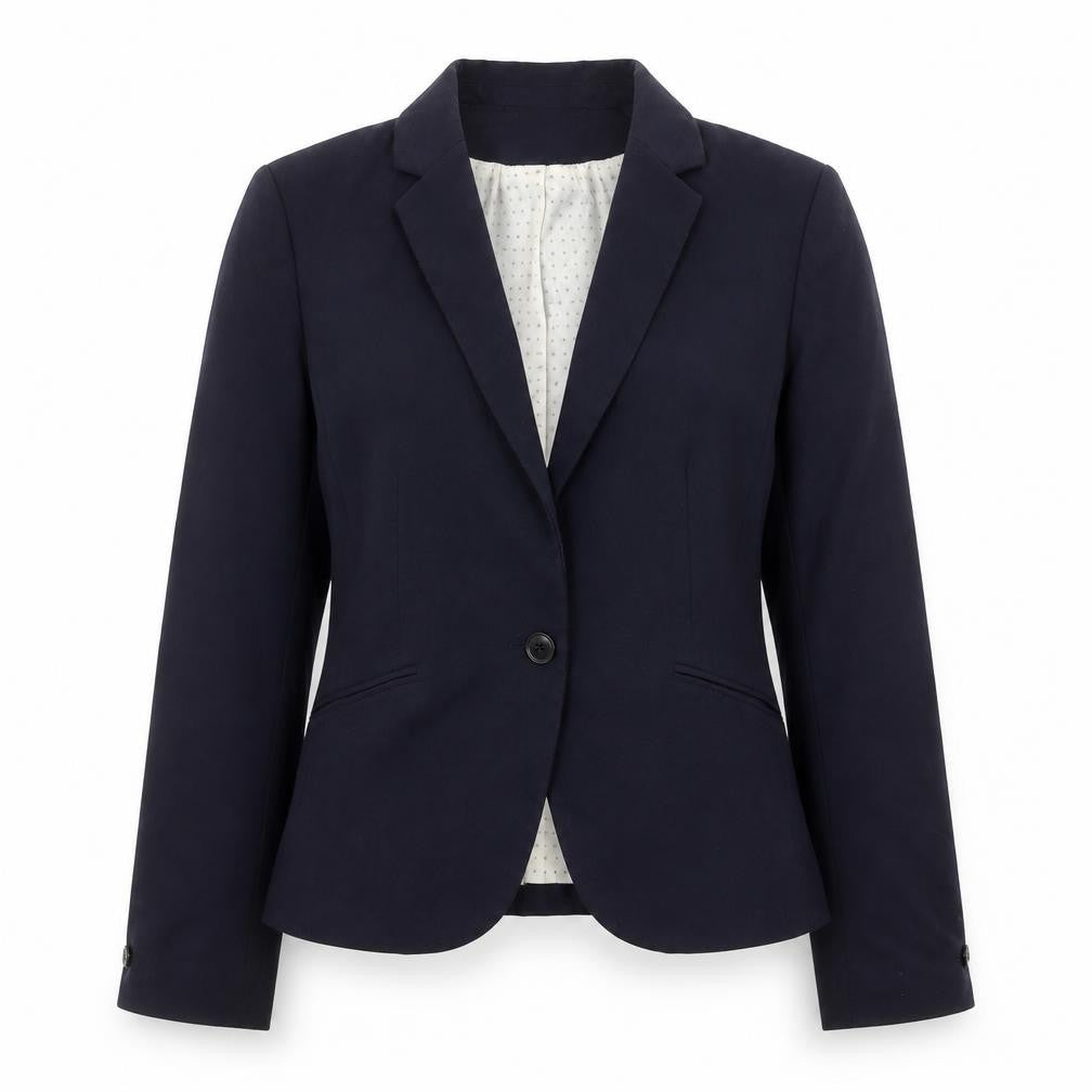 Front view of H&M Women's Blue Blazer, size 8, Regular Fit
