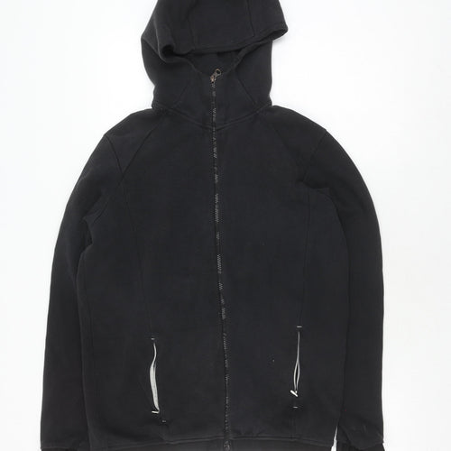 Zara Women's Black Basic Jacket - Size L, Hooded & Comfy