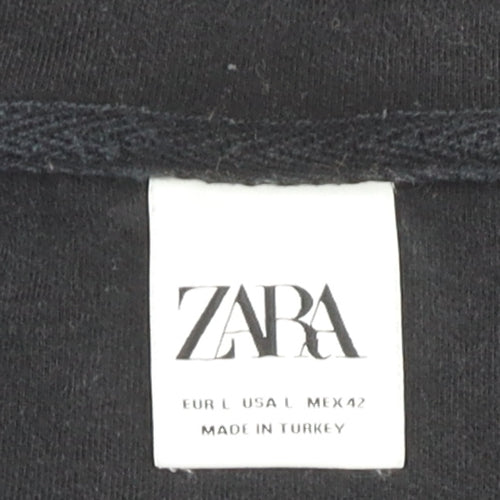 Zara Women's Black Basic Jacket - Size L, Hooded & Comfy