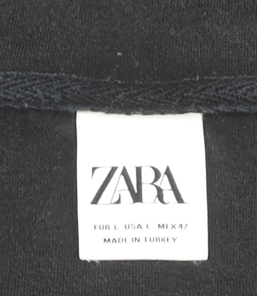 Zara Women's Black Basic Jacket - Size L, Hooded & Comfy
