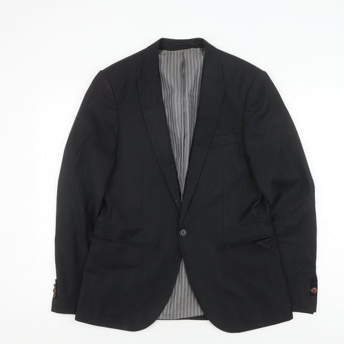 River Island Men’s Black Blazer, Size 40, Wool, Formal