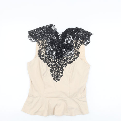 Lipsy Women's Beige Lace Collar Blouse, Size 14