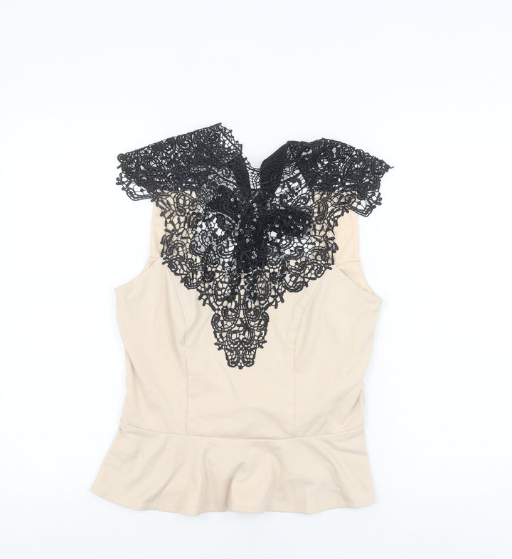 Lipsy Women's Beige Lace Collar Blouse, Size 14