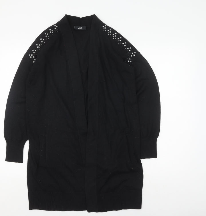 Wallis Women's Black Cardigan Jumper S Studded Open Knit