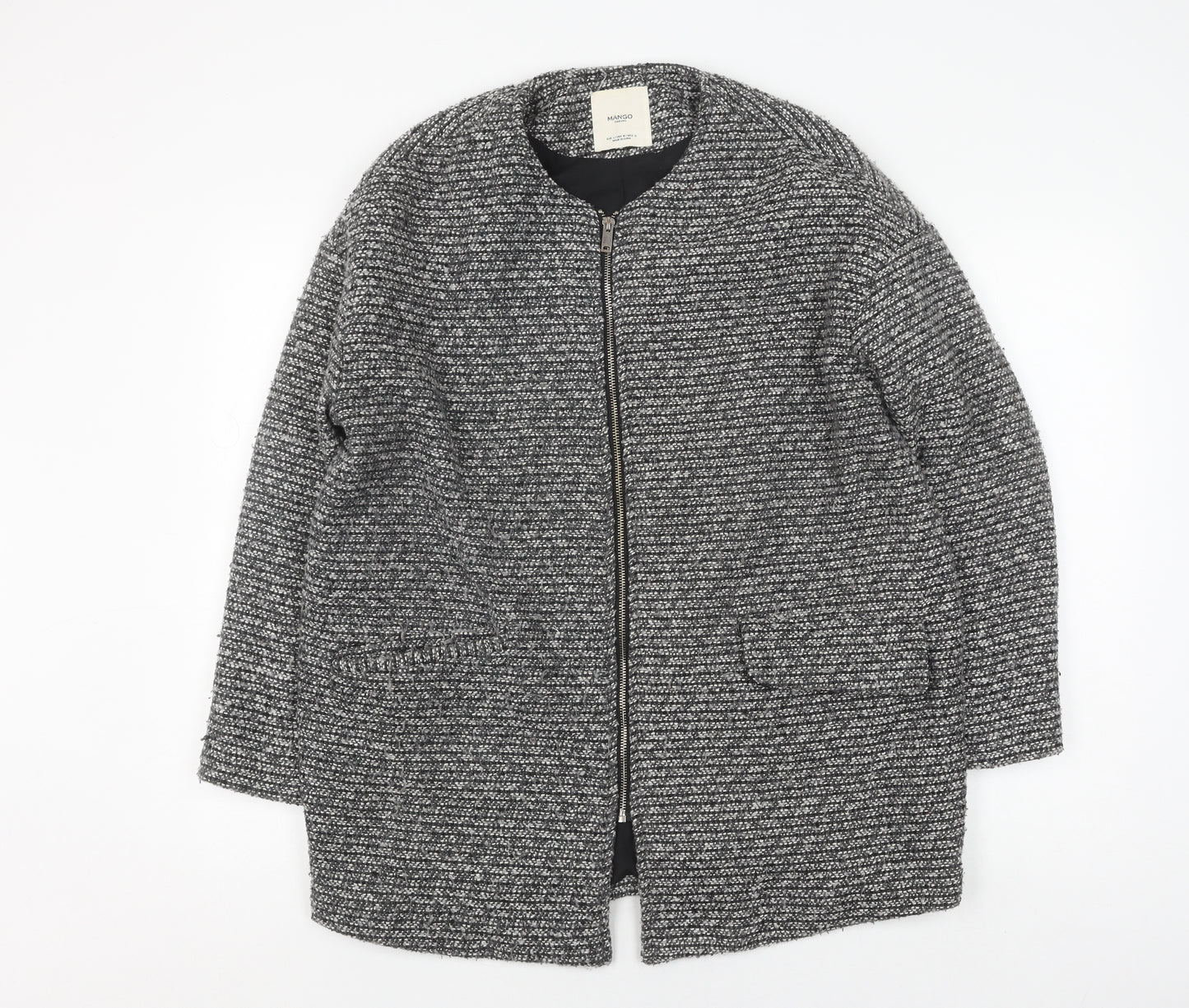 Mango Women's Black Tweed Bomber Jacket Size L