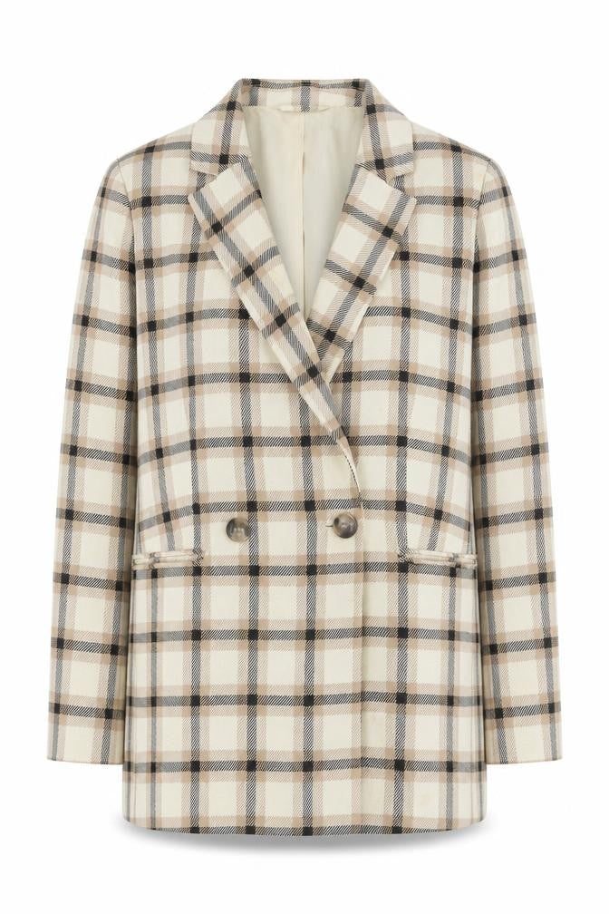Front view of H&M Women's Multicoloured Plaid Blazer, size 12, Lined