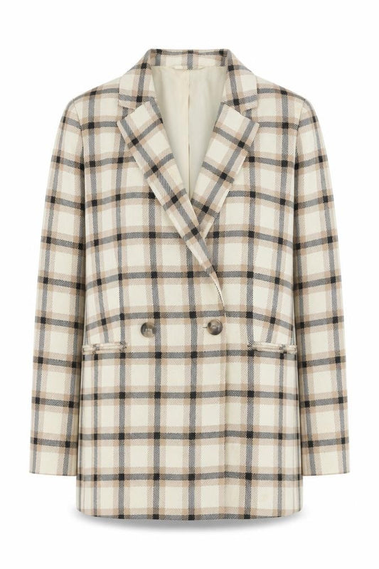 Front view of H&M Women's Multicoloured Plaid Blazer, size 12, Lined