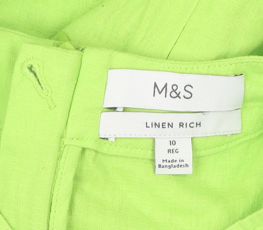 Marks and Spencer Women's Green Linen Dress Size 10