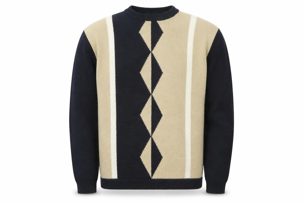 Front view of Ambrosius Heim unisex black beige jumper, size 14