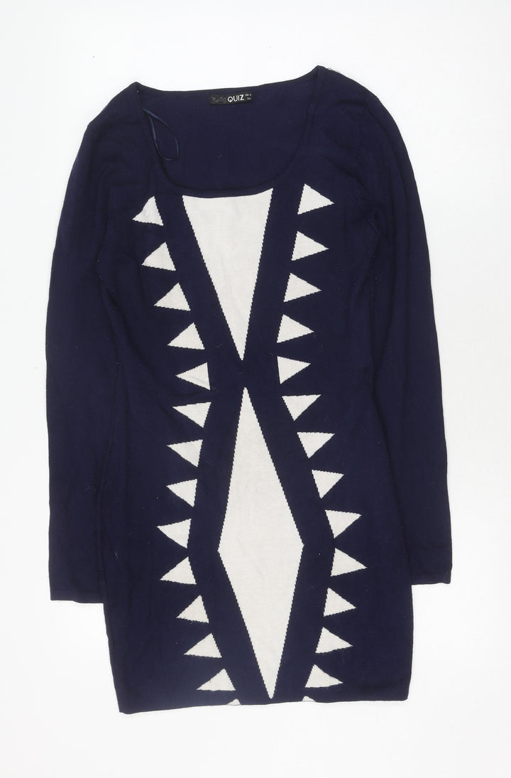 Quiz Women's Blue Geometric Jumper Size 12