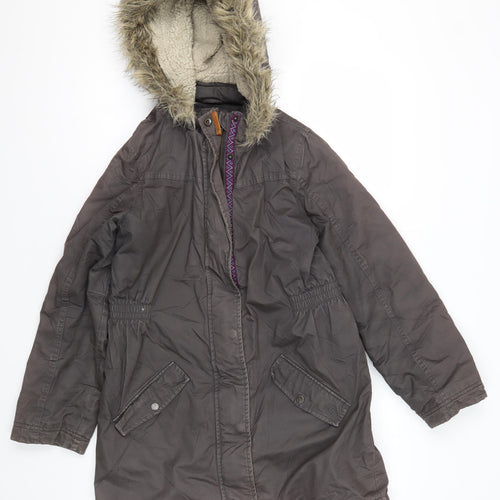 FatFace Girls Grey Parka Coat 12-13 Years Fur Trim Hooded