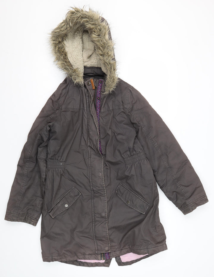 FatFace Girls Grey Parka Coat 12-13 Years Fur Trim Hooded