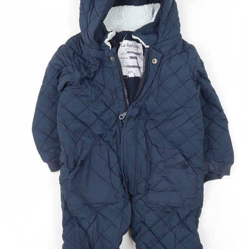 La Redoute Boys Blue Quilted Hooded Snowsuit 2 Years