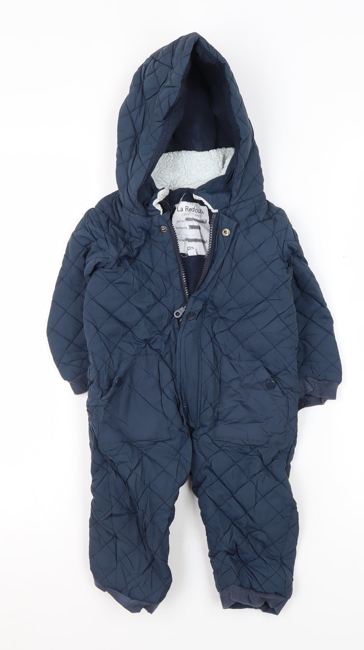 La Redoute Boys Blue Quilted Hooded Snowsuit 2 Years