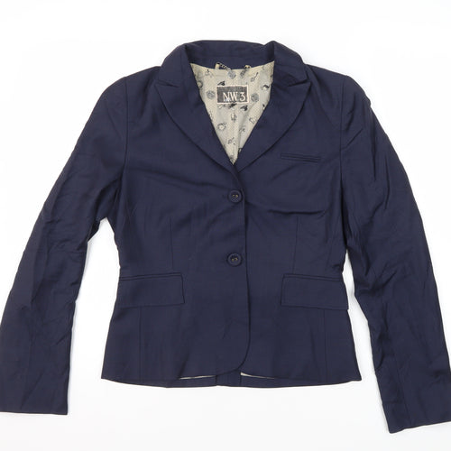 NW3 Women's Blue Wool Blazer, Classic Two-Button, Size 10