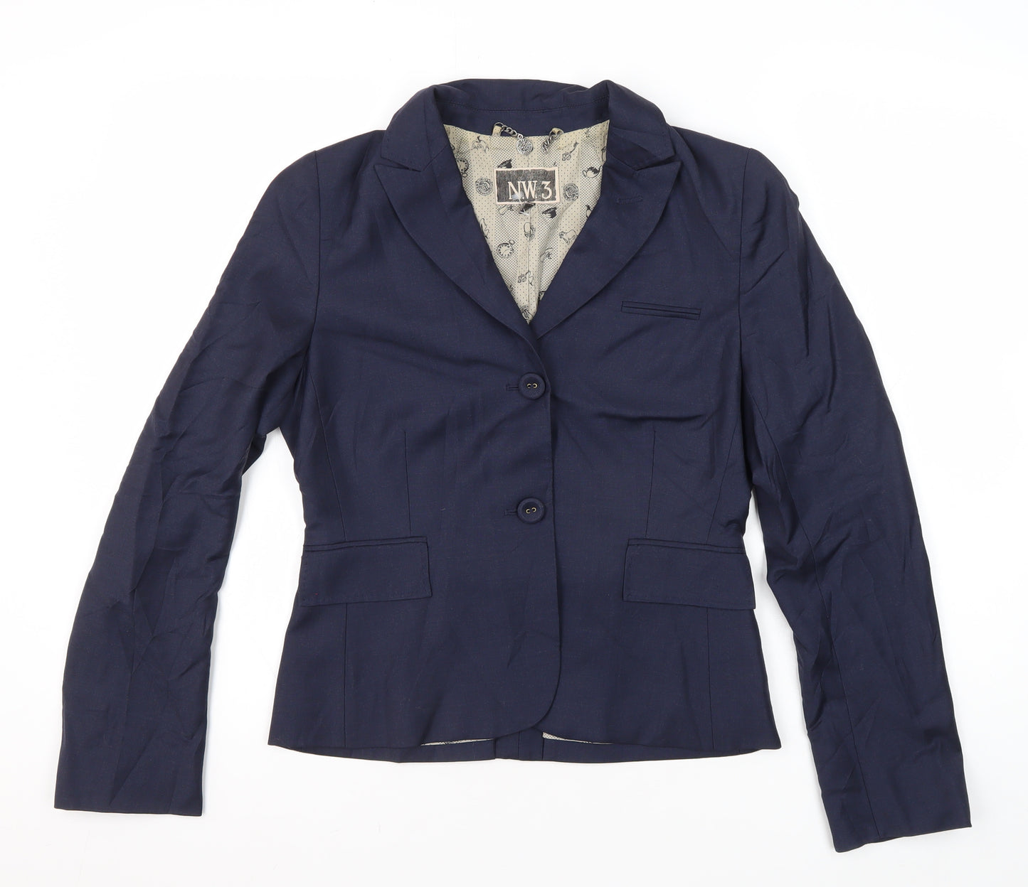 NW3 Women's Blue Wool Blazer, Classic Two-Button, Size 10
