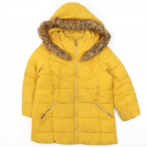 Matalan Girls Yellow Hooded Puffer Jacket, Size 5 Years