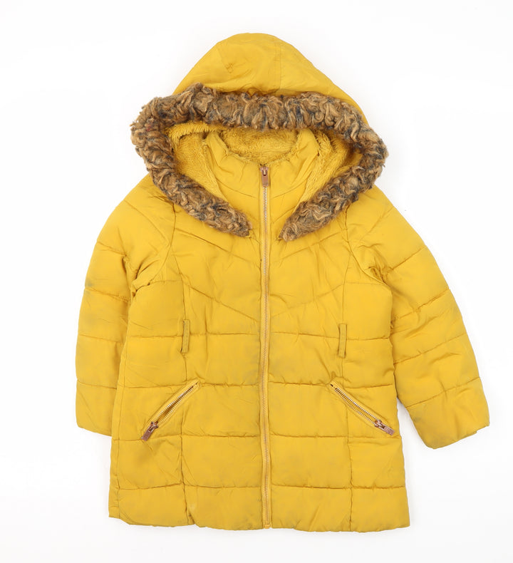 Matalan Girls Yellow Hooded Puffer Jacket, Size 5 Years