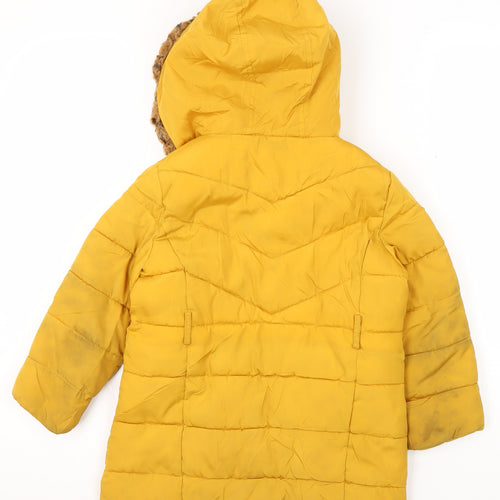 Matalan Girls Yellow Hooded Puffer Jacket, Size 5 Years